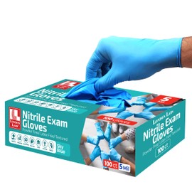London Labs Sky Blue 5 Mil Nitrile Exam Gloves Disposable Latex Free | Medical Rubber Gloves for Doctors, EMT, First Aid Kit, Food Service & Cleaning | Bulk Nitrile for Mechanics (100 CT) - Large