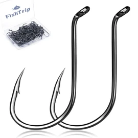FishTrip - Anzuelos de pulpo para pesca de agua salada, 100 ganchos de pico compensado, ojo cerrado, bardado, negro para aparejos de pesca, lubina, bagre 2/0
