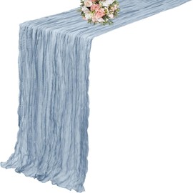 Cheesecloth Table Runner 13ft Boho Gauze Cheese Cloth Table Runner for Party Long Rustic Sheer Table Runners for Baby Bridal Shower Holiday Wedding Decro Birthday Party Table Decor (Dusty Blue, 13ft)