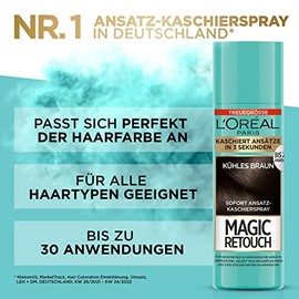 L'Oréal Paris Ansatz-Kaschierspray für stufenlose und natürliche Übergänge, Kaschiert Ansätze bis zur nächsten Haarwäsche, Magic Retouch, Kühles Braun, 1 x 90 ml