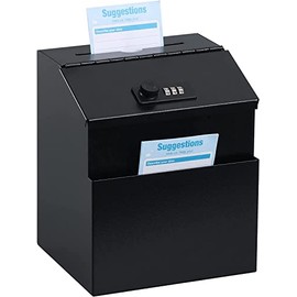 Suggestion Box with combination number Lock Metal Wall Mounted Ballot Box, Steel Donation and Collection Drop Box with wide Slot, 8.5H x 6W x 7.3L Inch comment and office management ideal box