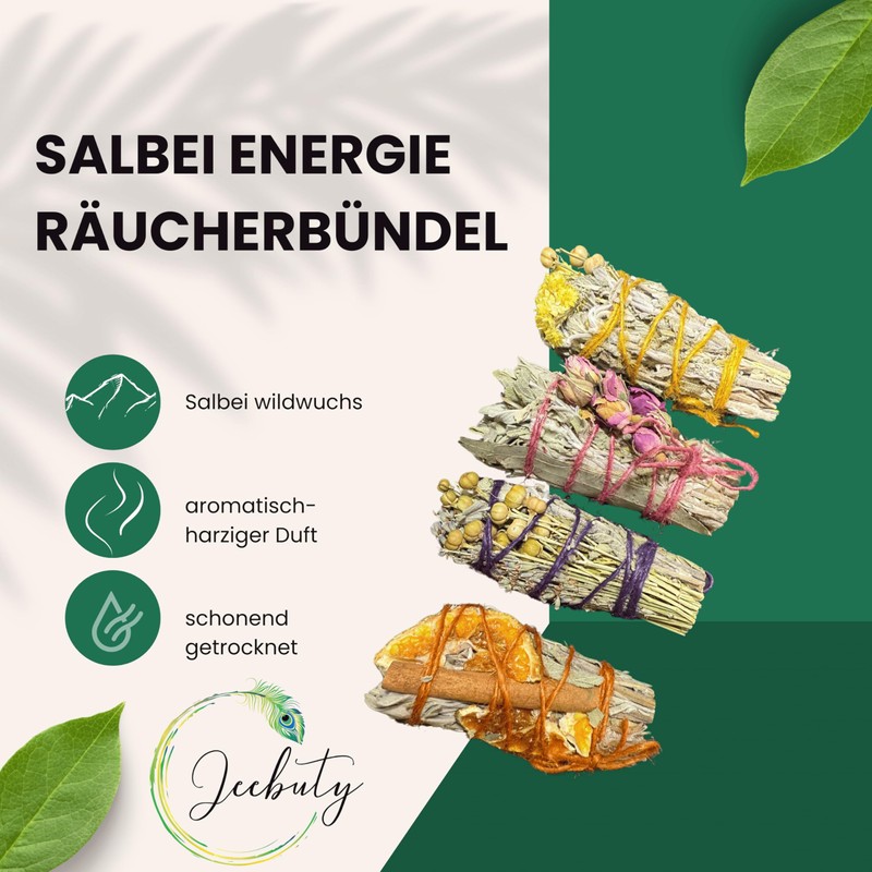 JEEBUTY Sage Energy Incense Bundles, Pack of 4, Approx. 10