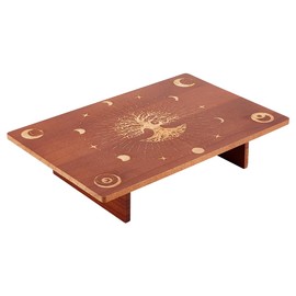PH PandaHall Altar Table, 11.8x7.8 inch Wooden Meditation Table Portable Wiccan Alter Table Buddhist Shrine Moon Phase The Tree of Life Patterns Engraved Table for Room Decor Wiccan Supplies