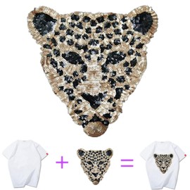 Huluth Iron on Leopard Patch Sequin Patches Embroidered Badge Motif Applique Patch for Clothing Jeans T-Shirt