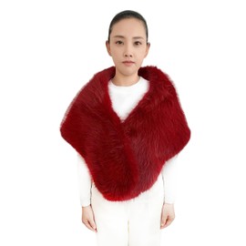 Lina & Lily Women's Winter Stole Scarf Faux Fur Wedding Bridal, darkred