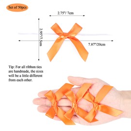 AKLVBL 50 Pack Orange Satin Ribbon Twist Tie Bows for Treat Bags, Gift Bags, Bakery Candy Bags and Package Decorating Ribbon Bow, Bowknot for Gifts