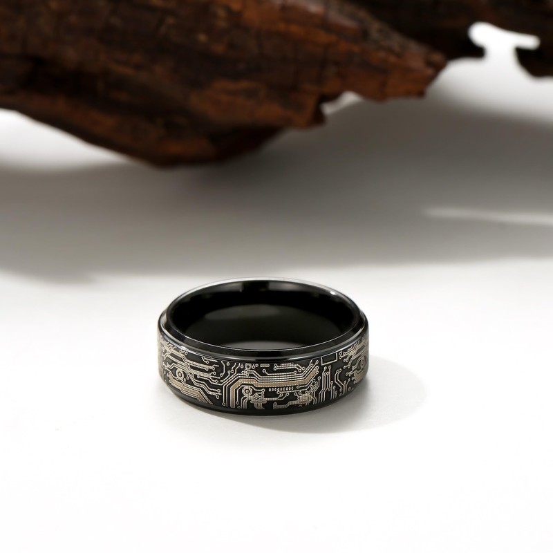 Adreamz Tungsten Ring 8mm Computer Circuit Pattern Ring Black Tungsten