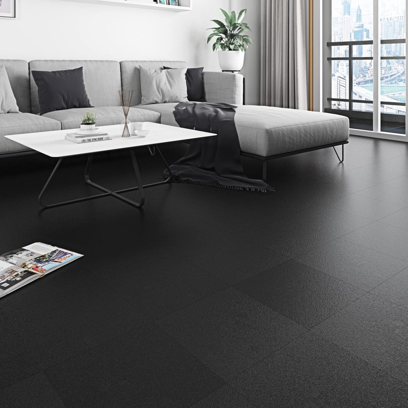 Livelynine Solid Black Vinyl Flooring 16-Pack 12x12 Inch Bathroom Peel