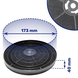 Active Carbon Filter Type A for Cooker Hoods Ø 173 x h 40 mm with Original Code D184 49011552 50268166001 50250881005 for Electrolux for Elica Turboair - Warranty 10 Years - MONTERAL