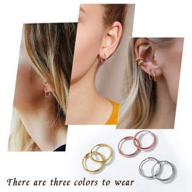 ChicSilver Rose Gold Hoop Earrings For Women Fashion Jewelry 15mm Small Circle Earring for Sensitive Ears
