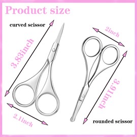 2Pcs Facial Hair Small Grooming Scissors +1pcs Eye Brow Brush For Men Women - Eyebrow, Nose Hair Ear Trimming Kit - Curved and Rounded Safety Tip Clippers