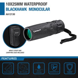 Barska 10x25 Blackhawk Waterproof Monocular – Compact, Fogproof, Multi-Coated Optics, Slip-Resistant Grip, Ideal for Birding, Hiking, Sports, Concerts & Outdoor Use