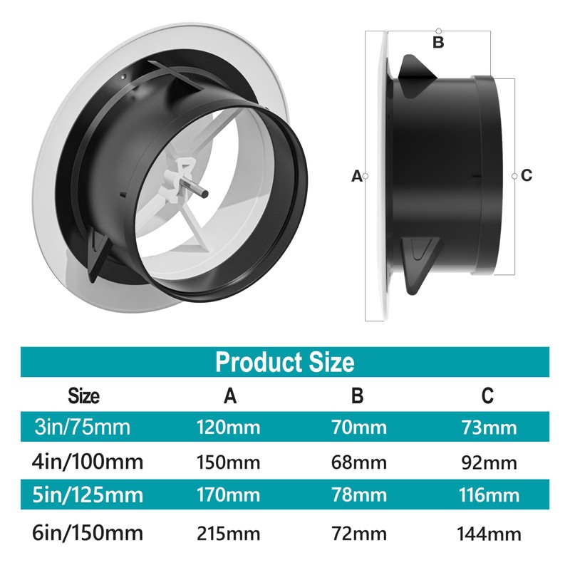 HG Power 4 Inch Adjustable Air Vent Covers for Walls