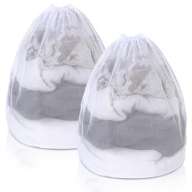 2 PCS Fine Mesh Laundry Bag 24 X 20 Inch Drawstring Laundry Mesh Bags Delicates Travel Laundry Wash Bag, Duty Dirty Clothes Mesh Bag for Travel Home Dorm Camp Hotel Beach, White