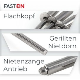 FASTON Blind Rivets 4.0 x 8 mm with Flat Head Stainless Steel A2 V2A (Pack of 50) DIN 7337 Rivets Pop Rivets Flat Head Rivets Rustproof