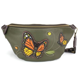 CHALA Fanny Pack Women RFID Protected Sling Purse and Waist Bag with Two Adjustable Straps - Monarch Butterfly - olive