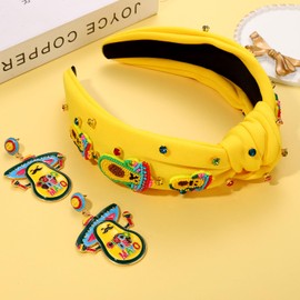 Mexican Headband for Women Cinco De Mayo Headband Pinata Sombrero Chili Cactus Headbands Fiesta Crystal Knotted Headbands (Avocado 2)