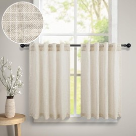 Dancurton - Cortinas de lino de lino para cocina, granja, campo, 60.96 cm de largo, 2 paneles con bolsillo trasero para pestañas filtradoras de luz, cortas, para baño, sótano, puerta