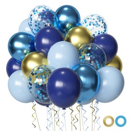Navy Blue Gold Party Balloons, 50 Pcs 12 inch Macaron Blue and Metallic Blue Balloons Metallic Confetti Latex Balloons For Graduation Birthday Wedding Bridal Shower Baby Shower Decoration
