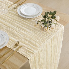 ButterMelt 2 Pack Beige 10ft Cheesecloth Table Runner, Boho 35x120 Inch Long Table Runner, Gauze Table Runner Decor for Baby Shower Bridal Shower or Wedding Party