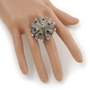 Avalaya Crystal 'Starburst' Flex Ring In Silver Tone - Size