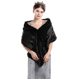 Jovono Women's Wedding Fur Shawls and Wrap Bridal Fur Scarf stoles with Rhinestone Brooch for Bride and Bridesmaids(Black) (Black) (Black) (Black)