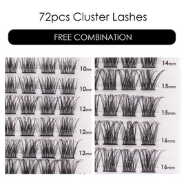 Cluster Lashes 72 Individual Lashes Clusters Eyelash Extensions False Eyelashes DIY Wispy Fluffy Lash Extension Kit Reusable Artificial False Eyelashes Natural Look Mix 10-16mm C D Curl-DM17