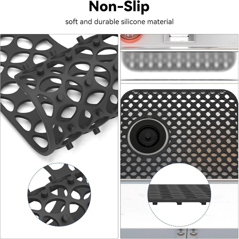TOOVEM 2PCS Non-Slip Heat Resistant Silicone Sink Protector Mat, Side