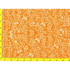 NA Small White Flowers w/ Leafy Vines on Orange By The Yard CFLORA00850