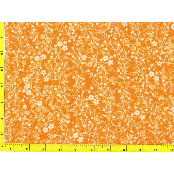 NA Small White Flowers w/ Leafy Vines on Orange By