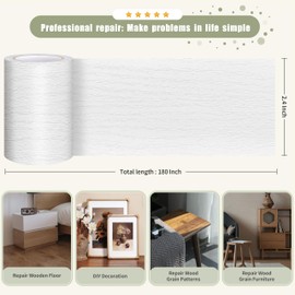 Besezx Wood Grain Repair Tape, 2.4" X15', Self Adhesive Wood Grain Repair Patch for Tables, Chairs, DIY,Baseboards, Doors, Windows, Floors and Furniture Renovation.（White）