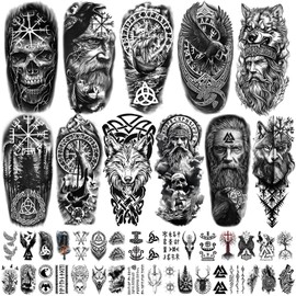77 Sheets Adult Kids Temporary Tattoo, Nordic Viking Fake Tattoos Stickers, Half Arm Sleeve Tattoo Body Art