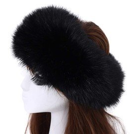 SUNFURA Women's Faux Fur Headband Winter Earwarmer Earmuff with Stretch,Black
