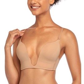 DotVol Women's Deep Plunge Convertible Push up Low Cut Seamless U Bra(34D, Beige)