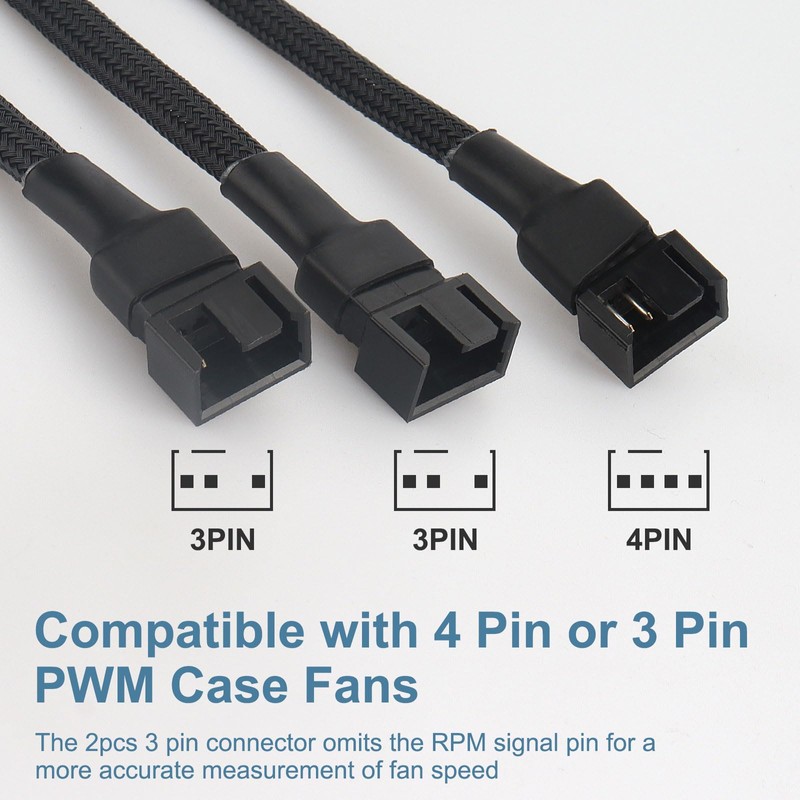 VWEICYY Fan Hub, 1 to 3 Compatible 3PIN/4PIN PC Fans