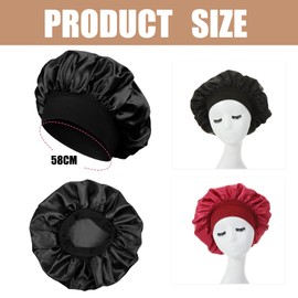 DHWEKU 2 Pezzi Cuffia in Seta per Protezione Capelli Ricci Notte Cofano, per Dormire, a Doppio Strato, Copricapi per Donne Ragazze (Nero, Rosso), multicoloured