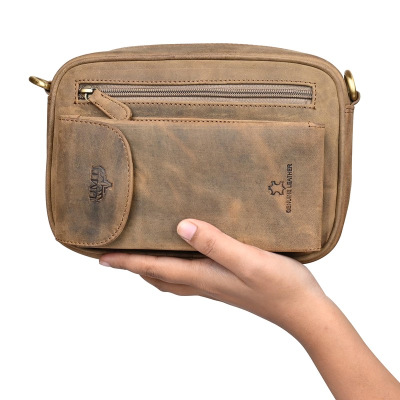 Leather Wrist Bag for Unisex Made of Cowhide Leather 21-