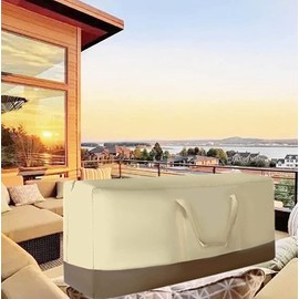 skyfiree Outdoor Cushion Storage Bag with Handles Zipper Waterproof Furniture Storaged Bag Patio Cushion Storage Bags, 60" L x 20" W x 28" H, Beige&Coffee