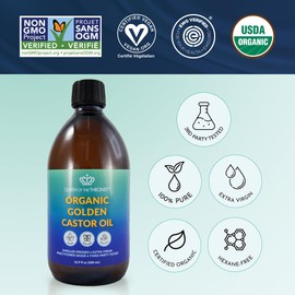 Queen of the Thrones Organic Golden Castor Oil - Pure Cold-Pressed Castor Oil for Self-Care - Multipurpose Clean Beauty Product for Hair, Nail & Skin Hydration - 250 mL