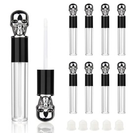 COSIDEA 8pcs Empty Round 5ml 0.17oz Silver skull lip gloss tubes with wand fancy Lipgloss tube containers for lip oil packing