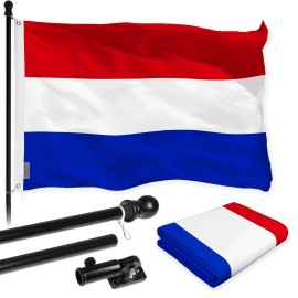 G128 Combo Pack: 6 Feet Tangle Free Spinning Flagpole (Black) Netherlands Dutch