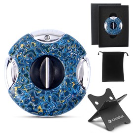 KEENSUN Round V-Cut Cigar Cutter (Blue)-23 Layers Hand Made Lacquer Painting,60 Ring Gauge, Ergonomic Design with Secure-Lock,2 Pack Set with Gift Box (Cigar Cutter and Cigar Holder)
