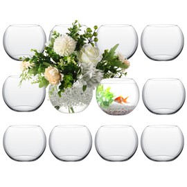 12 Pcs Bubble Bowl Vase Centerpiece 6''W x 5''H Round Glass Flower Vase Bulk Clear Fish Bowl with Clear Water Gel Beads, Glass Candle Holders Terrarium Bowl for Wedding Floral Centerpiece Home Decor