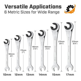 ironcube Brake Line Wrench Set: Metric 10-17mm - Ratcheting Open-end for Nuts on Fuel, Brake or Air Conditioning Lines