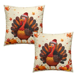 Wnoesat Happy Thanksgiving Throw Pillow Covers Pillow Covers 16x16 Set of 2 Fall Orange Turkey Maple Leaf Pumpkin Decorative Throw Pillows Thanksgiving Day Outdoor Cushion Cases for Home Party Sofa