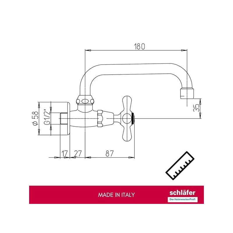 Schläfer 3460310 | Outlet Valve, Chrome-Plated Brass Body, Wall Mounting,