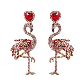 Flamingo Animal Earrings, Flamingo Bird Dangle Earrings for Women, Bohemian Beaded Flamingo Earrings, Sparkling Flamingo Statement Earrings Flamingo Boho Jewelry, Red Flamingo Drop Earrings for Girls