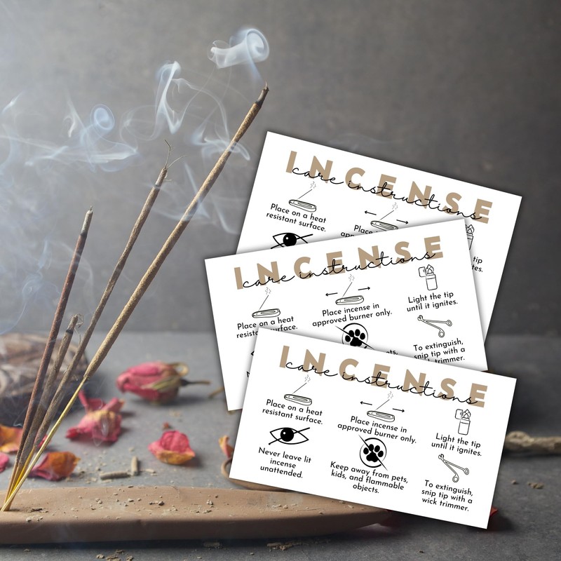 Incense Care Instruction Cards | 50pk 2x3.5” Client Minimalist How