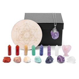 JSDDE Heilsteine Set, Natürliche Edelsteine Set, Chakra Steine, Formlos Amethyst Anhänger Halskette, Wassersteine Mineralien Steine, Kristalltherapie Reiki Glücksbringer Deko für Büro Zimmer Wohnung
