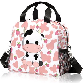 WOBAGMEN Lunch Bag for Kids, Pink Lunch Bags Insulated Cow Lunch Box With Adjustable Shoulder for Girls Women,Small Reusable Lunch Bags for Work School